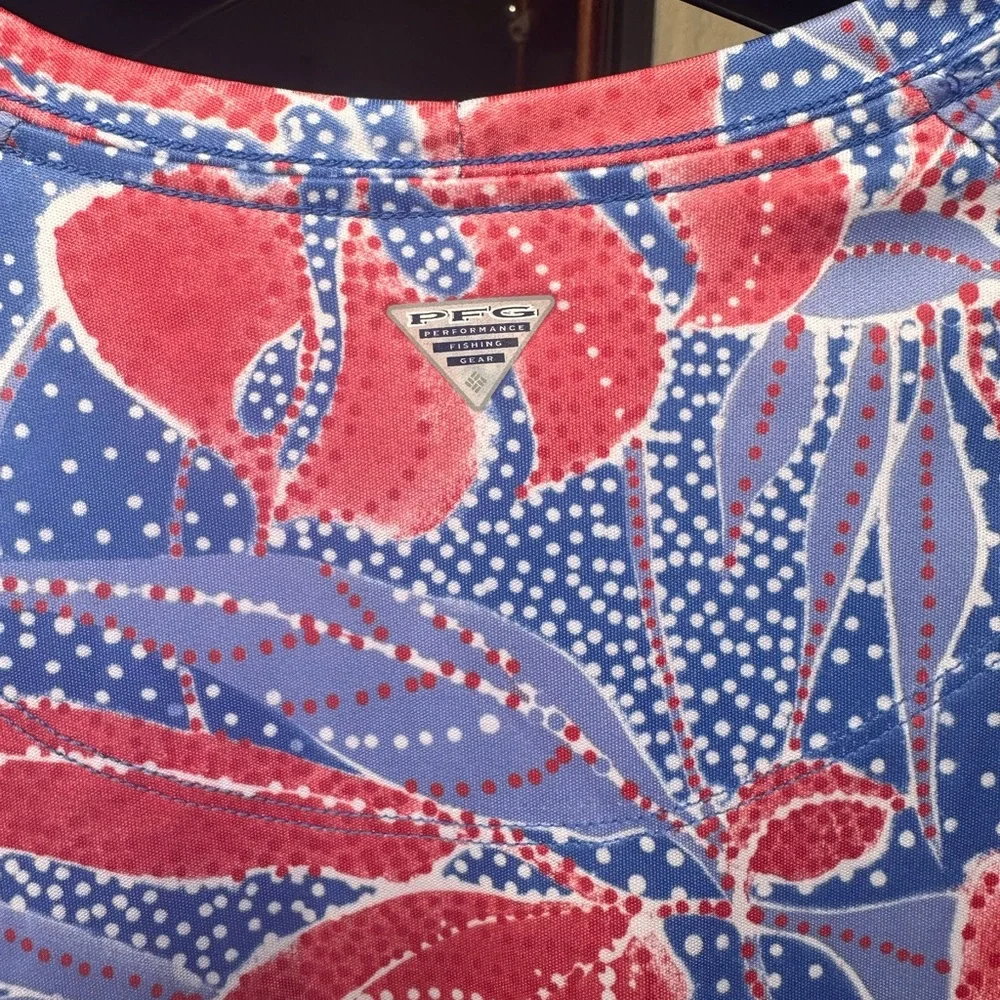 COLUMBIA | Red & Blue Floral Patterned PFG Omni-Shade Long Sleeve Shirt Size L - Picture 4 of 9
